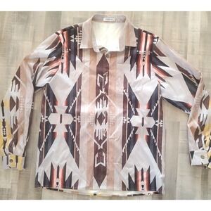 Hawalili Native American Shirt Tribal Aztec Geometric Western Rare HTF Mens Lg‎